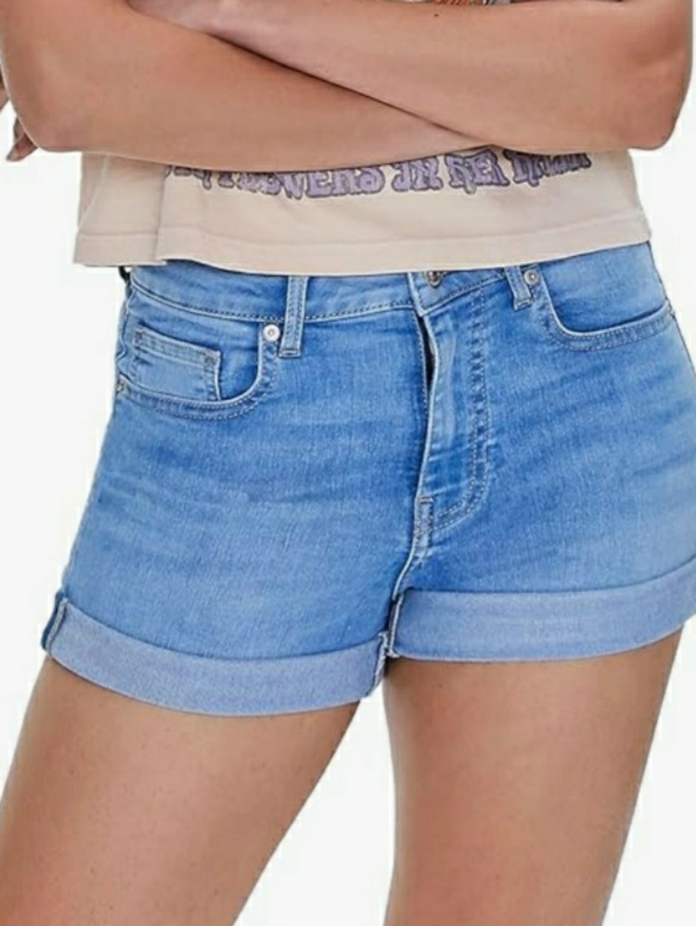 Forever 21 Classic Medium Blue Denim Roll-Cuff Women's Shorts